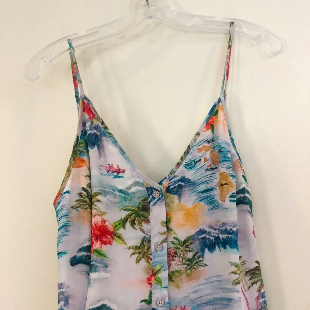 Majorelle Tropical Patterned Aloha Resortwear Button Down Strappy Romper XS - Picture 7 of 13